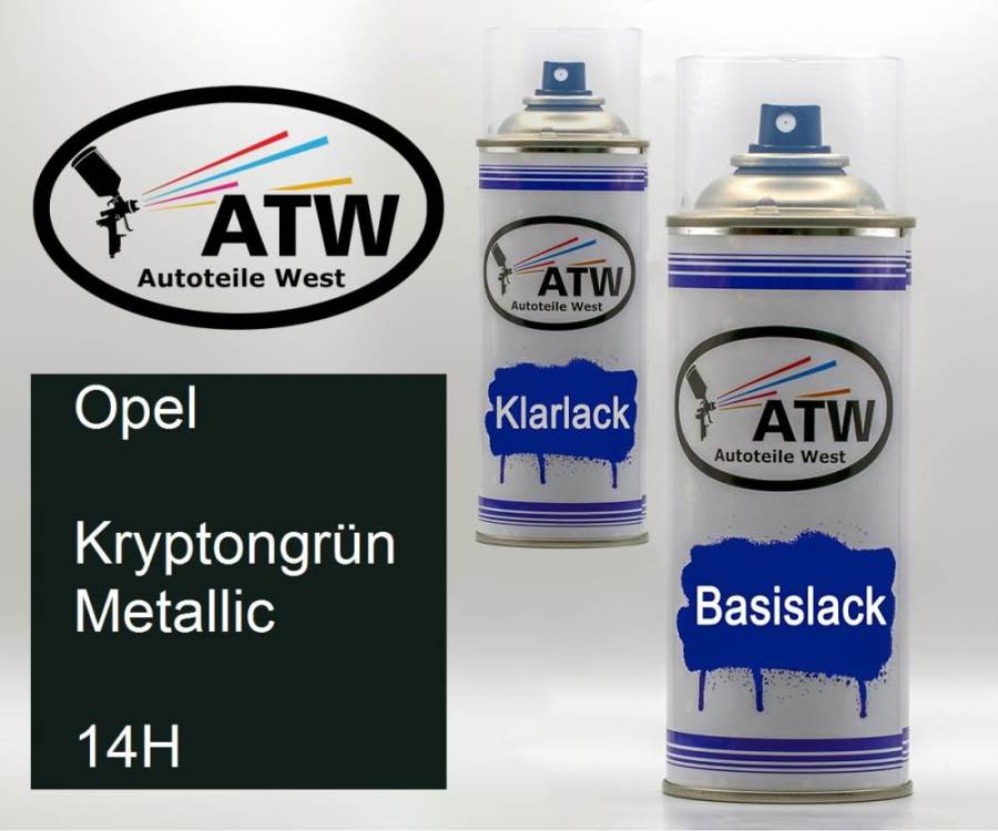 Opel, Kryptongrün Metallic, 14H: 400ml Sprühdose + 400ml Klarlack - Set, von ATW Autoteile West.